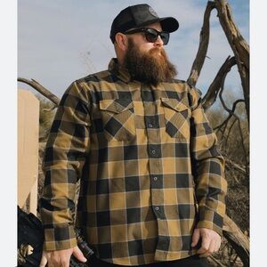 DIXXON Men's Tan and Black Checkered Button Down Shirt